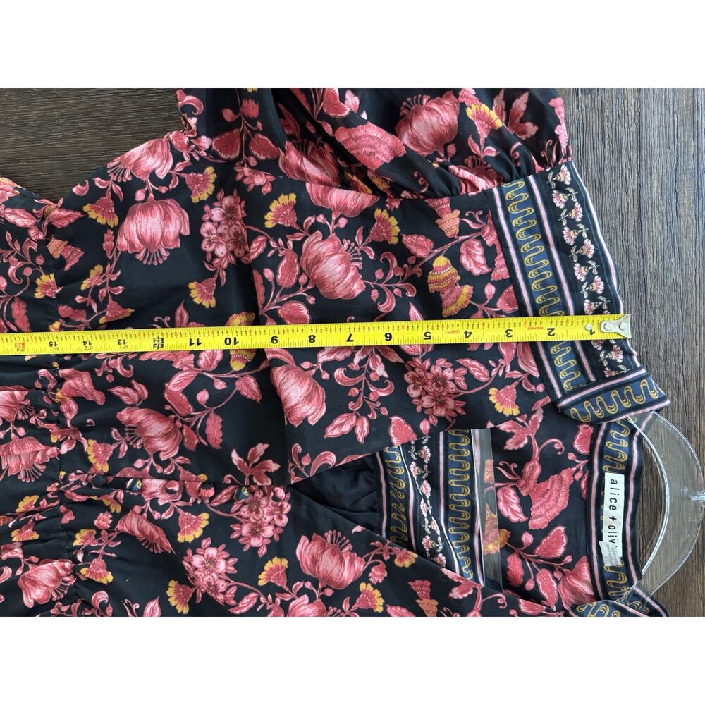 Alice + Olivia Floral Mini Dress Women’s 6 Mandarin Collar Balloon Sleeve Sedona - Picture 10 of 13